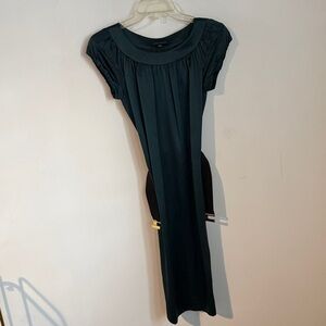 Banana Republic Dark Teal Cap-Sleeve Midi Dress with Belt